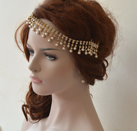 Hochzeit - Wedding Hair Accessory, Gold Rhinestone Headband, Bridal Hair Accessory, Bridal Headband, Bridal Headbands, Bridal Hair Accessory
