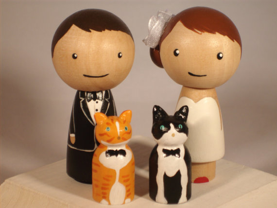 Hochzeit - New Pet Topper Wedding Topper with Two Pets Custom Kokeshi Wedding Cake Topper Kokeshi Doll Wedding Toppers Custom Cake Toppers