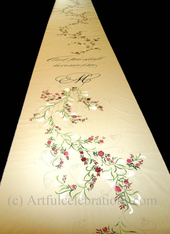 Hochzeit - Custom Wedding Aisle Runner Hand Painted, DEPOSIT for any length and design