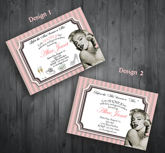 Wedding - Marilyn Monroe Vintage Hollywood Bridal Shower Invitation - Digital File, Printable, DIY