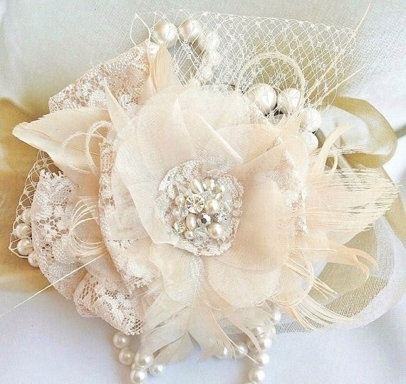 Свадьба - Bridal Headpiece, Bridal Hair Flower, Lace, Tulle, Feather, Crystal, Pearl, Bridal Hair Accessory, Wedding Flower Headpiece