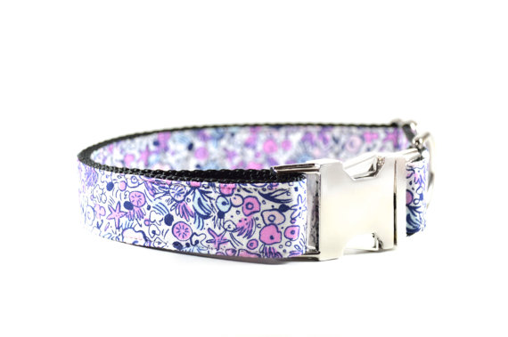 زفاف - Purple Floral Dog Collar - Purple Pink Indigo Blue Adjustable Small and Large Girl Dog Collar