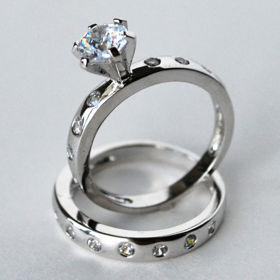 Свадьба - cz ring, cz wedding ring, cz engagement ring, wedding ring set, ring set, cz wedding set cubic zirconia size 5 6 7 8 9 10 - MC1082931AZ