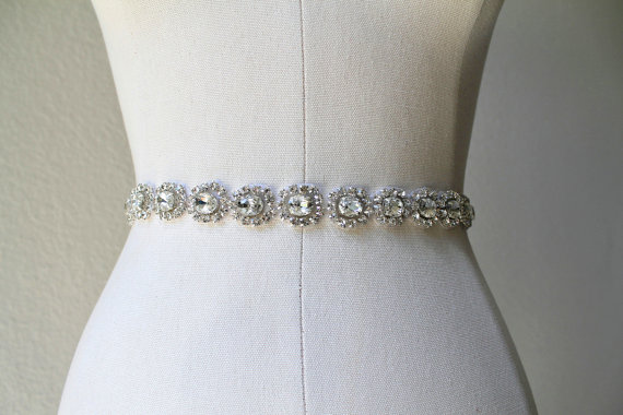 زفاف - Beaded fine Czechoslovakia crystal flower Bridal sash. Rhinestone ribbon Wedding belt.  ARIA