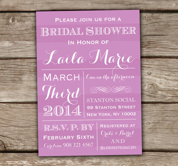 زفاف - Purple Bridal Shower Invitations - Printed or Printable, Striped Summer Baby Engagement Couples Typography Orchid Wedding Invite - #009