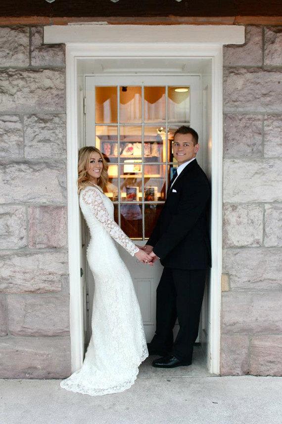 زفاف - Lace Wedding Gown with Full Length Sleeves and Covered Back, Custom Made Wedding Dress