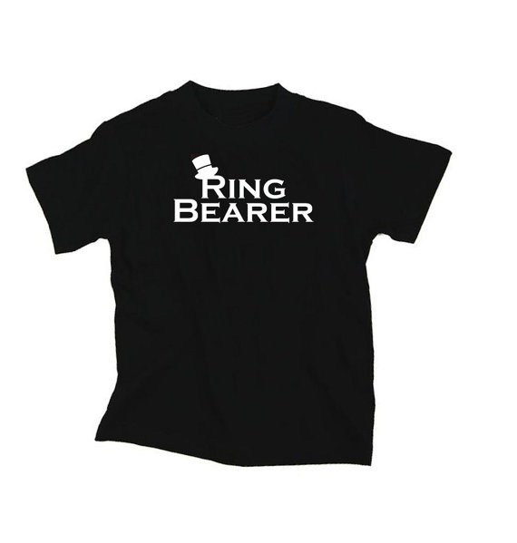 Wedding - Stylish Ring Bearer with Top Hat Accent T-Shirt - Bridal Party Black and White T-shirt - Bridal Entourage T-Shirt