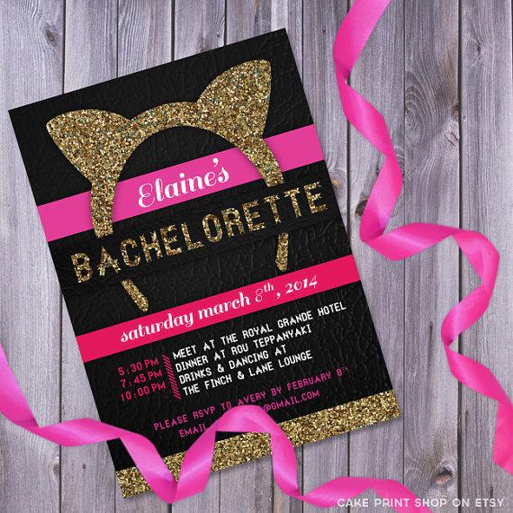 Hochzeit - Cat ears bachelorette -  Bachelorette invitation