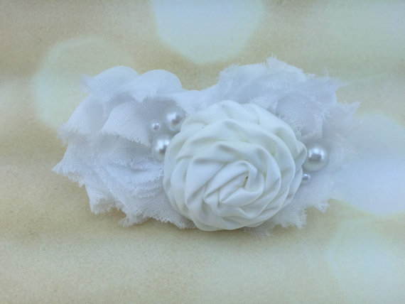 Mariage - White Wedding Flower & Pearl Fluffy Floral Pet Collar Flower - Cat Dog Accessory