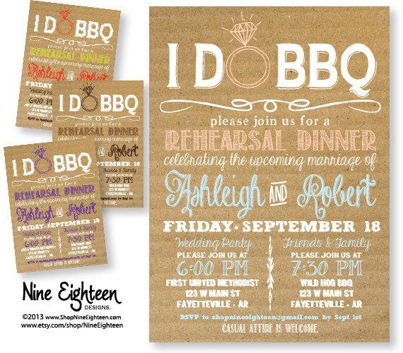 Свадьба - I Do BBQ Rehearsal Dinner Invitation Cardboard look Custom PRINTABLE PDF invitation. I design, you print. Made to Match add ons available.