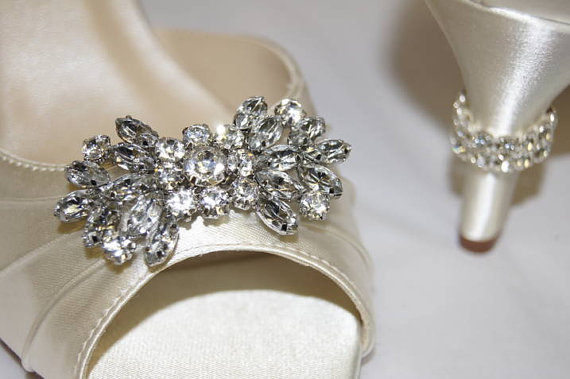 Свадьба - Wedding Shoes - Great Gatsby Wedding Peep Toe Pumps - Choose From Over 100 Colors - Ivory Wedding Shoes - Ivory Bridal Shoes - Crystal Heels