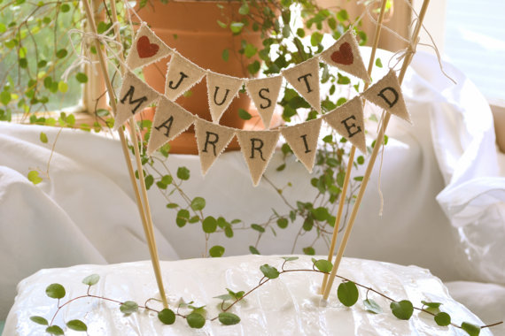 Wedding - Just Married Wedding Cake Topper Banner