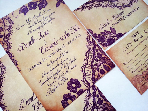 Hochzeit - Elegant Lace Wedding invitations - Custom Lace wedding invitations