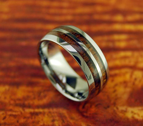Hochzeit - Tungsten Carbide Koa Wood Ring With Double Row - Wedding Ring - 8MM - Promise/Engagement Ring