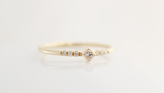 زفاف - Princess Cut Diamond Engagement Ring In 14k Solid Gold,Simple Engagement Ring,Thin Band Dainty Diamond Ring,Stacking Gold Ring-Conflict Free