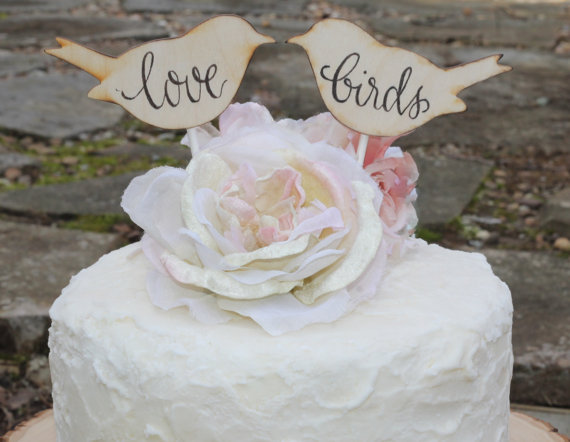 Wedding - Wedding Cake Topper Love Bird Personalized Rustic Shabby Chic