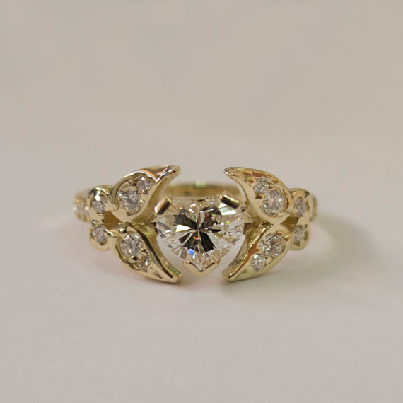 زفاف - Butterfly Engagement Ring - 14K Gold and Diamond engagement ring, Heart diamond ring, engagement ring, wedding band, Heart ring, art deco