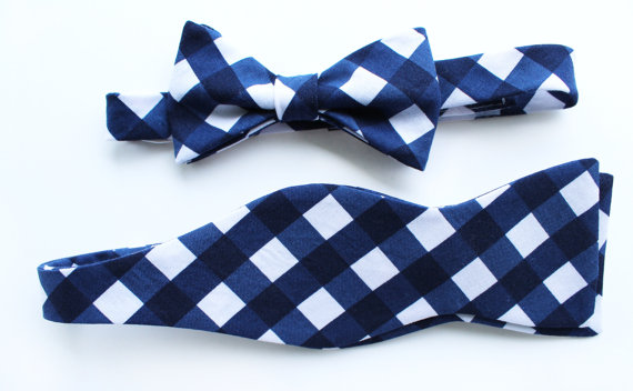 Свадьба - Father Son Bow Tie Sets - Navy Gingham - Father's Day - New Dad