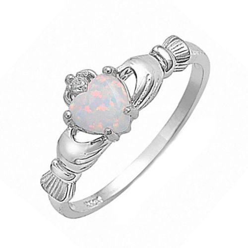 Wedding - Irish Claddagh 925 Sterling Silver 0.75 Carat Created Fiery Opal CZ accent Promise Wedding Engagement Anniversary Fidelity Ring Love Gift