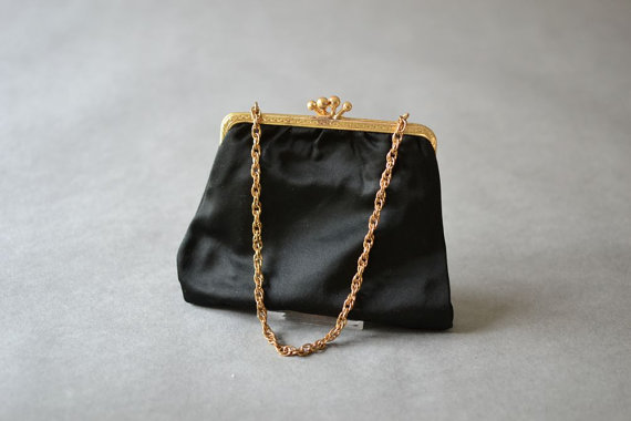 زفاف - Vintage black gold party hand bag wedding clutch bag purse satin