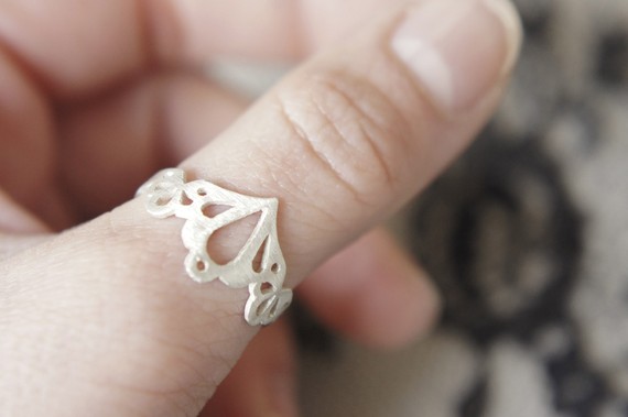 Свадьба - LINGERIE RING 002 - Sterling Silver - Hand Cut by Gemagenta - Delicate, Lace, Sexy, Wedding, Romantic, White or Blackened Silver