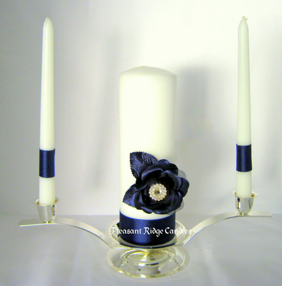 Hochzeit - Navy Unity Candle Bling Unity Candle Rhinestone Unity Candle Wedding Unity Candle Rose Unity Candle Wedding Candle White Unity Candle