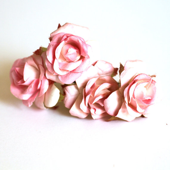 Wedding - Blush Pink Rose, Bohemian Wedding Hair Accessories, Bridal Pink Hair Flower, Brass Bobby Pins, Set of 4