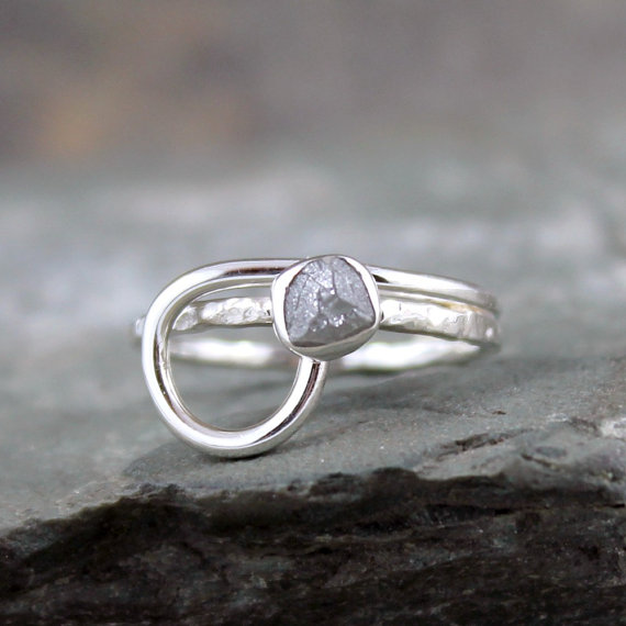 Wedding - Raw Diamond Engagement Ring - Sterling Silver - Looped Design - Rough Diamond Ring - April Birthstone - Anniversary Ring