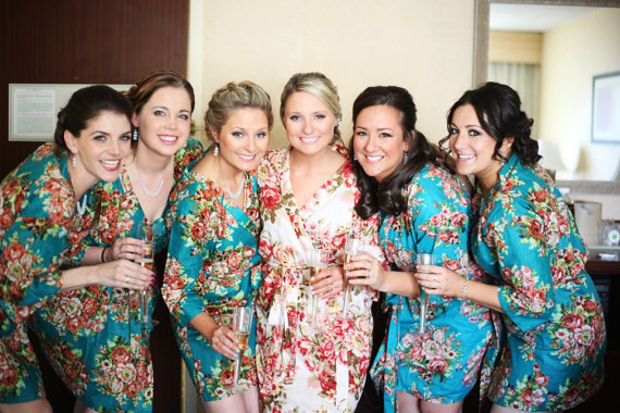 زفاف - Set of 6 Floral Kimono Crossover Robe, Bridesmaids Robes, Robe,  Bridesmaids gift, getting ready robes, Bridal shower favors, baby shower