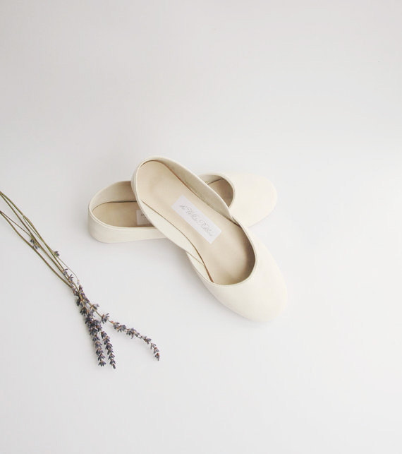 Mariage - handmade white leather ballet flats 