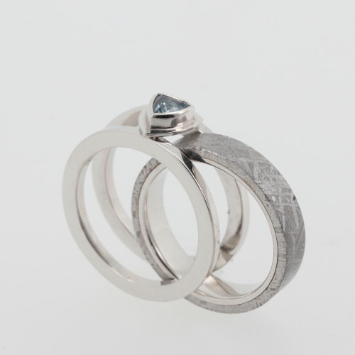 زفاف - Topaz and Platinum Ring Guard Engagement Ring with choice between Meteorite Wedding Band or Mokume Gane Wedding    Band