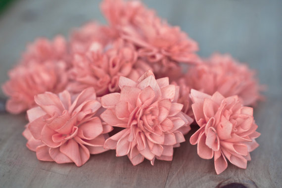 Mariage - 10 Coral 3" Wood Flowers, Bouquet Flowers, Coral Wedding Flowers, Bridal Shower Decor
