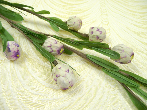 زفاف - Vintage Millinery Flower Buds Protea Spray of 10 White Purple for Bouquets, Hats Corsage Crafts Weddings