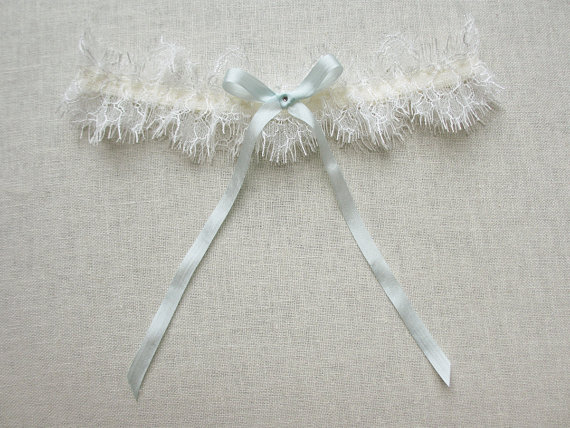 زفاف - Odille lace garter with silk and swarovski