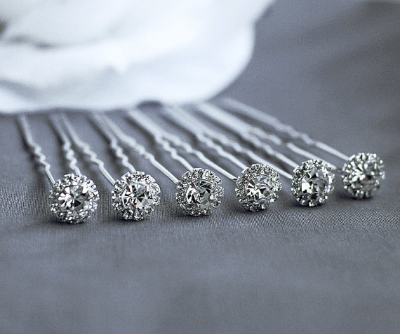 Hochzeit - 6 pcs Rhinestone Bridal Hair Pin Wedding Jewelry Crystal Bobby Hairpin Clip Accessories Silver HP035LX