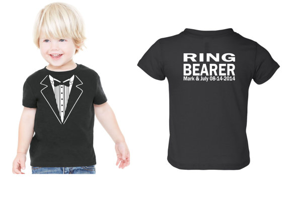 Свадьба - PERSONALIZED Children Wedding Tuxedo RING BEARER Tshirt  Child size Tux  Rehearsal Shirt