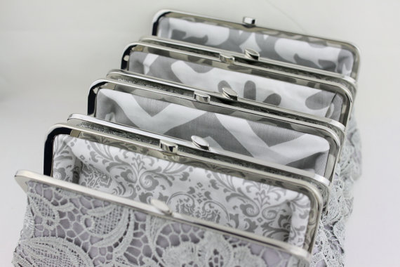 Свадьба - Grey Lace Clutch with Multi Lining Bride Clutches / Bridesmaid Gifts / Wedding Clutch - Set of 6