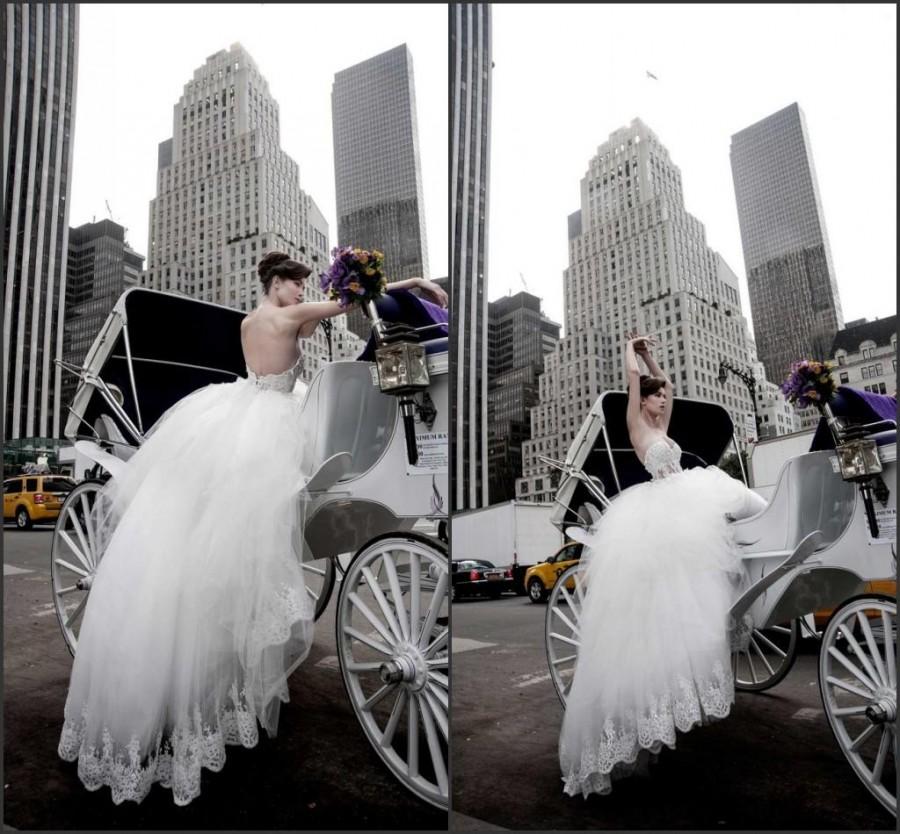 Hochzeit - Glamourous 2015 Pnina Tornai White Lace Wedding Dresses Ball Gowns Applique Spring Sweetheart Chapel Train Garden Noble Bridal Dress Custom, $116.11 