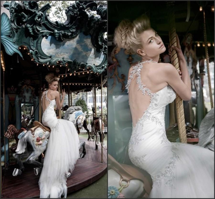 Hochzeit - Sexy New Style Spring Backless Wedding Dresses 2015 Pnina Tornai Heavy Beaded Appliques Tulle Sweep Train Bridal Gowns Party Custom Made, $116.11 