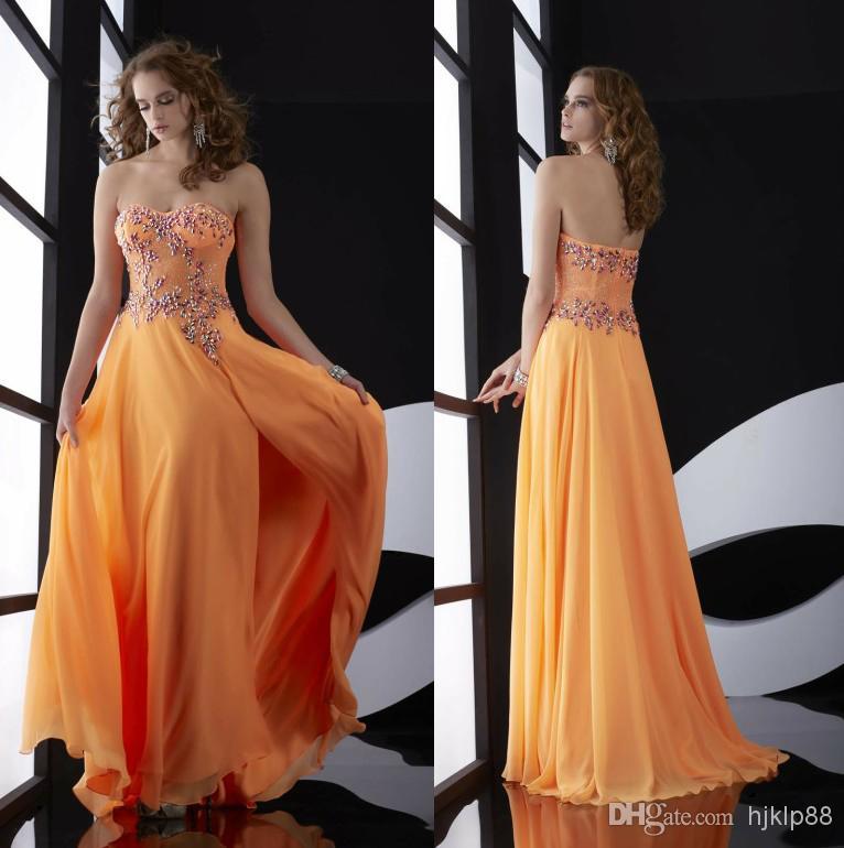 Mariage - Custom Made New Strapless Beads Crystal Adorned 2014 Dresses Evening Yellow Chiffon Long Jasz Couture Formal Prom Dresses Gowns, $78.06 