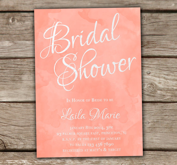 زفاف - Coral Bridal Shower Invitations - Printed or Printable, Watercolor Brunch Baby, Engagement Party, Couples, Wedding, Orange, Whimsical - #040