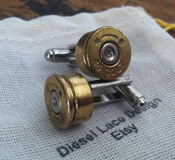 زفاف - Bullet cufflinks Colt 45 silver tone backings handgun groomsmen wedding cuff links men