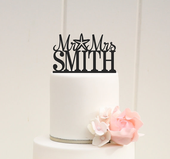 زفاف - Starfish Beach Wedding Cake Topper Mr and Mrs Topper Design With YOUR Last Name