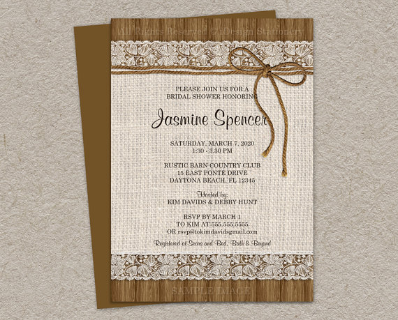 Wedding - Rustic Bridal Shower Invitation - Burlap Bridal Shower Invitations - Burlap And Lace Invitation - Printable DIY Rustic Wedding Shower Invite