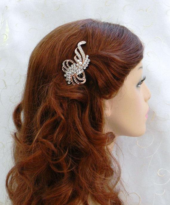 Свадьба - Rose Gold Hair Comb, Bridal hair comb, Bridal Jewelry, Wedding jewelry, Swarovski, Kristen Rose Gold Hair Comb