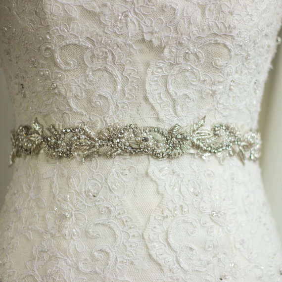 Wedding - Wedding belt sash Rhinestone sash Wedding dress belt Sash Bridal sash Crystal sash Rhinestone belt Lace belt Beaded sash Ivory Thin