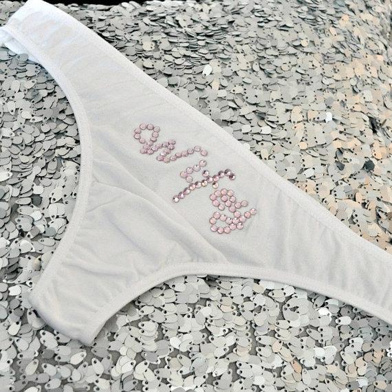 Hochzeit - Bridal Panties, White Bridal Lingerie, Wedding Underwear, Rhinestone White Panties, Bride Thong
