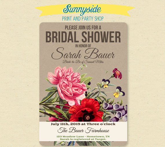 Mariage - Wildflower Bridal Shower Invitation - Burlap / Kraft / Floral - Rustic Bridal Shower Invite
