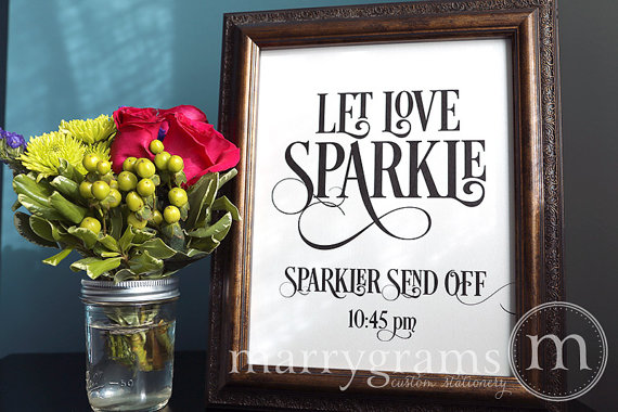 Hochzeit - Let Love Sparkle Sign - Sparkler Send Off Sign - Table Card Sign - Wedding Reception Seating Signage - Matching Numbers Available SS06