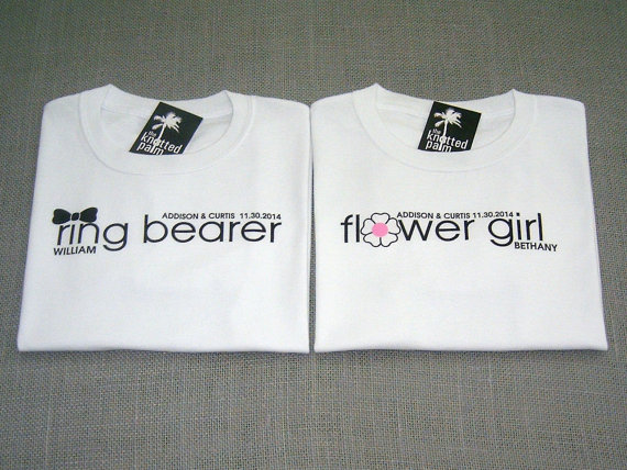 زفاف - BOGO Sale - Classic Ring Bearer Bow Tie and Flower Girl Personalized Wedding T-Shirts: Buy One, Get One FREE